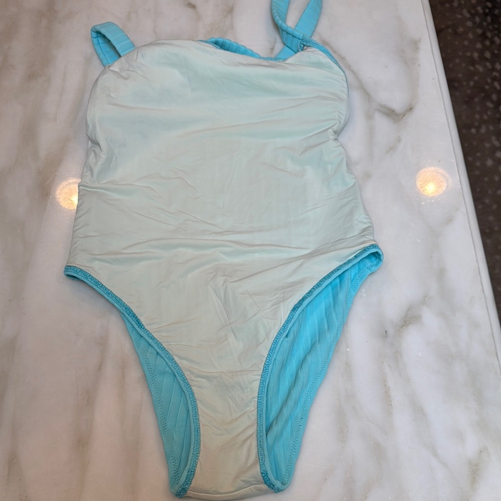 Light Blue Ribbed Swimsuit - Picture 4 of 5